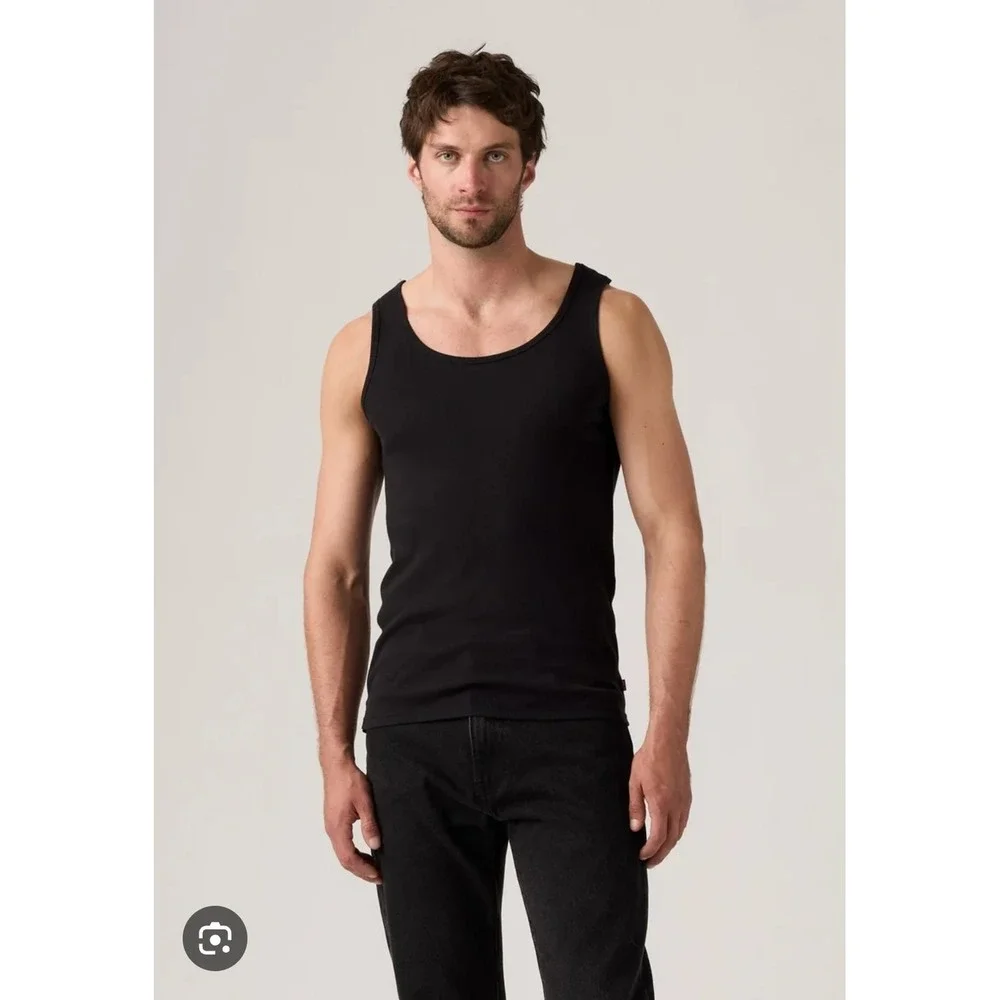 Levis Mens Ribbed Black Sleeveless Tank Racerback Top Shirt Sz L Large Grunge